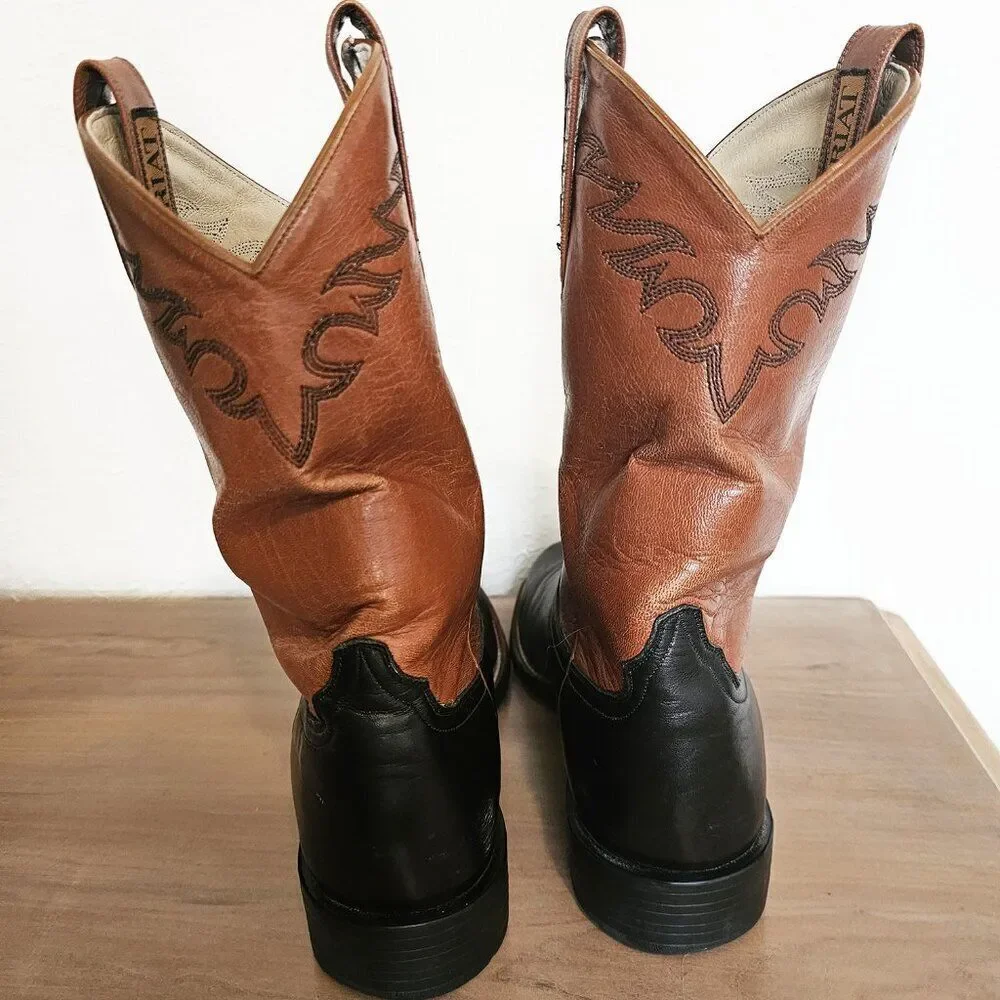 Ariat Men's size 9D Brown and Black Leather Cowboy Work Boots